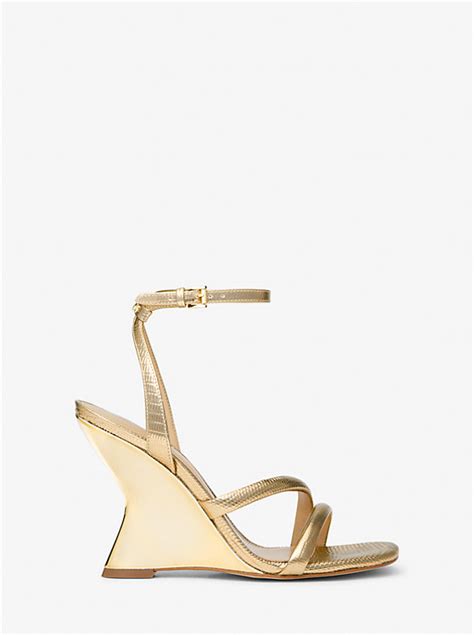 michael kors nadina wedge|Nadina Metallic Lizard Embossed Leather Wedge Sandal.